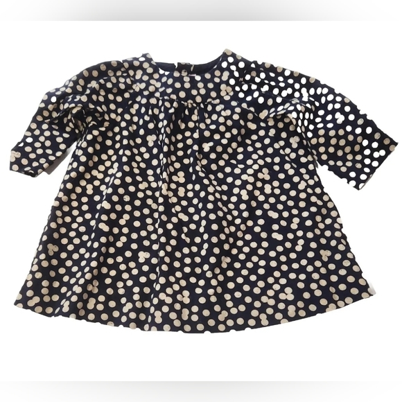 Bonpoint Baby Girls A-Line Dress 6M Polka Dots Navy Blue Cream